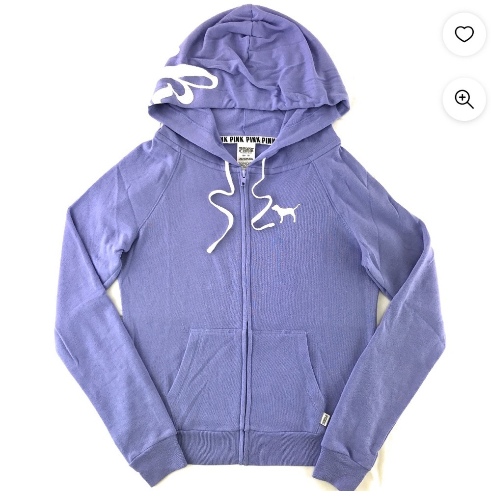 Victoria’s Secret Perfect Zip Up Hoodie Small Purple Blue Lilac Logo Jacket